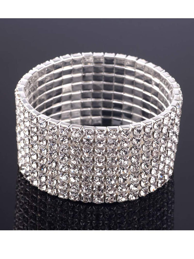 Zealmer Women Clear Rhinestone 8 Row Stretch Bracelet Silver Tone 6.5 inch (small) - Image 5
